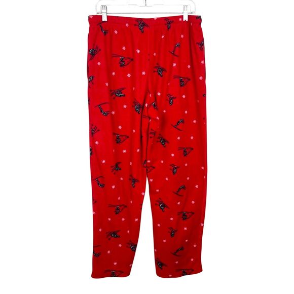 Tommy Hilfiger Fleece Pajamas Men Medium Red Ski Snowflake Print Pull On Sleep - Picture 2 of 10
